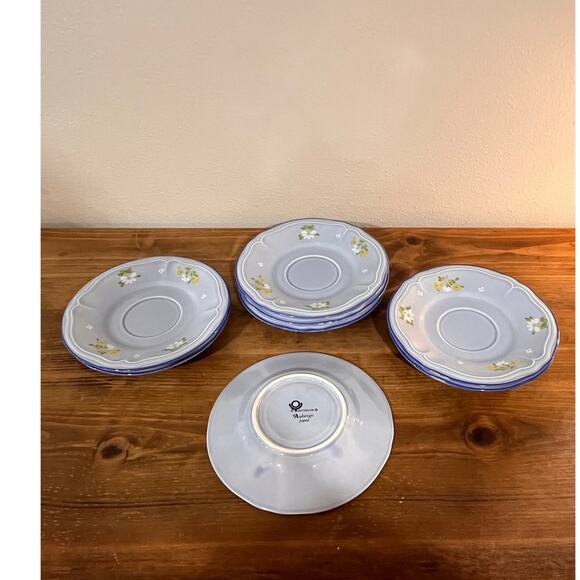 Tamaka Auberge Japan Lot of 8 Blue Floral Saucers Vintage Stoneware Plates - Picture 5 of 5